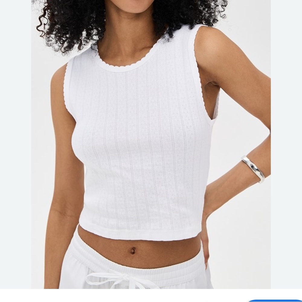 LESET White Pointelle Sleeveless Crew